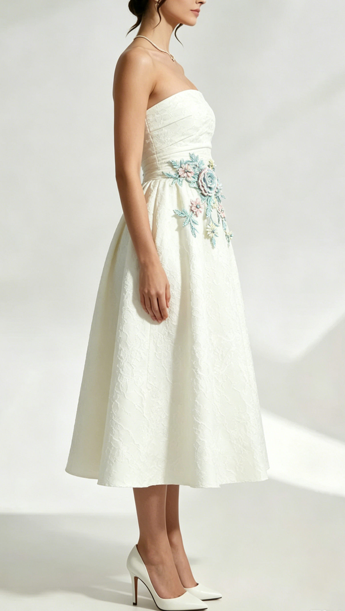 Lace Embroidery Saoirse Midi Dress - Ivory