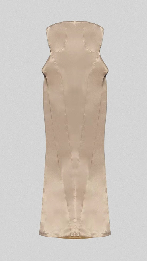AIIZIE BRANDINA SATIN STRAPLESS MERMAID MAXI DRESS IN BEIGE - product image
