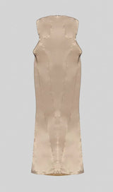 Brandina Satin Strapless Mermaid Maxi Dress In Beige