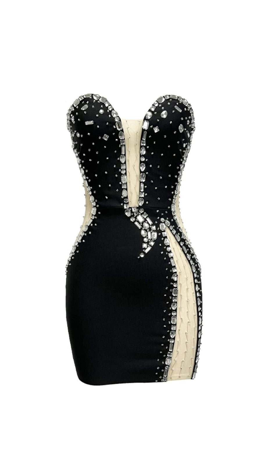 STRAPLESS RHINESTONE BANDAGE DRESS IN BLACK