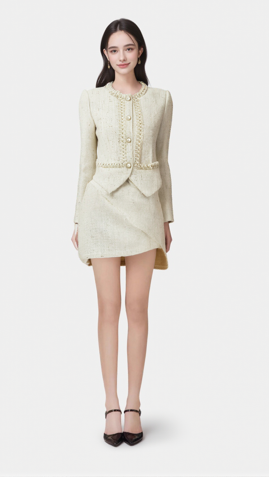 MANON FAUX-PEARL ASYMMETRIC JACKET & SKIRT MATCHING SET