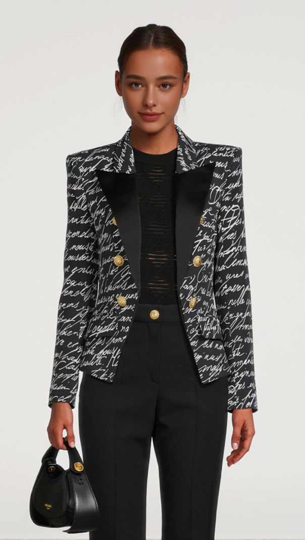 AIIZIE ALPHABET PATTERN BLACK JACKET WITH SINGLE BUTTON - product image