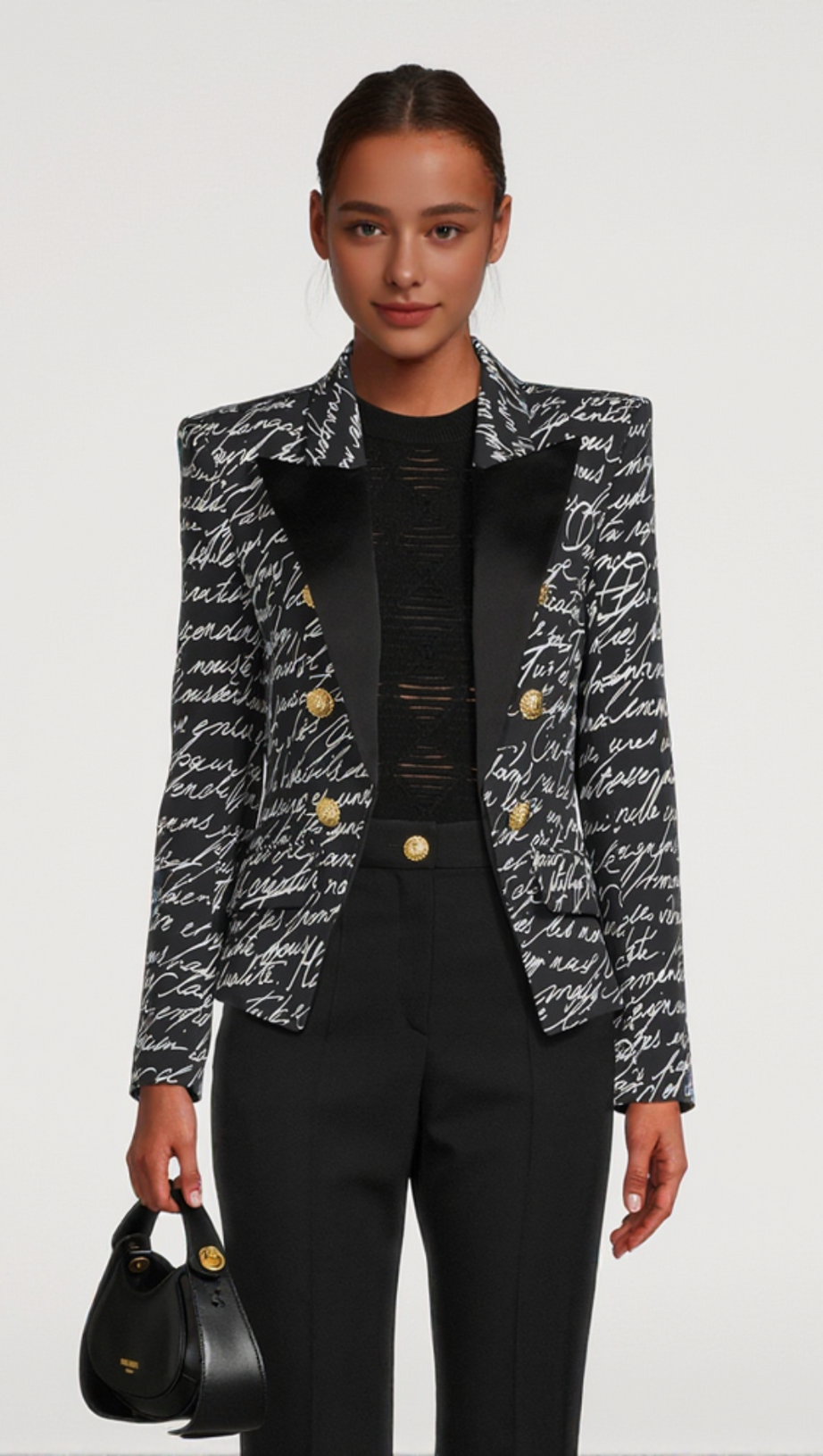 ALPHABET PATTERN BLACK JACKET WITH SINGLE BUTTON