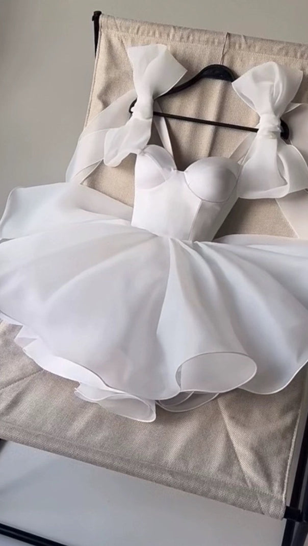 AIIZIE WHITE BOW SHOULDER MINI DRESS - product image