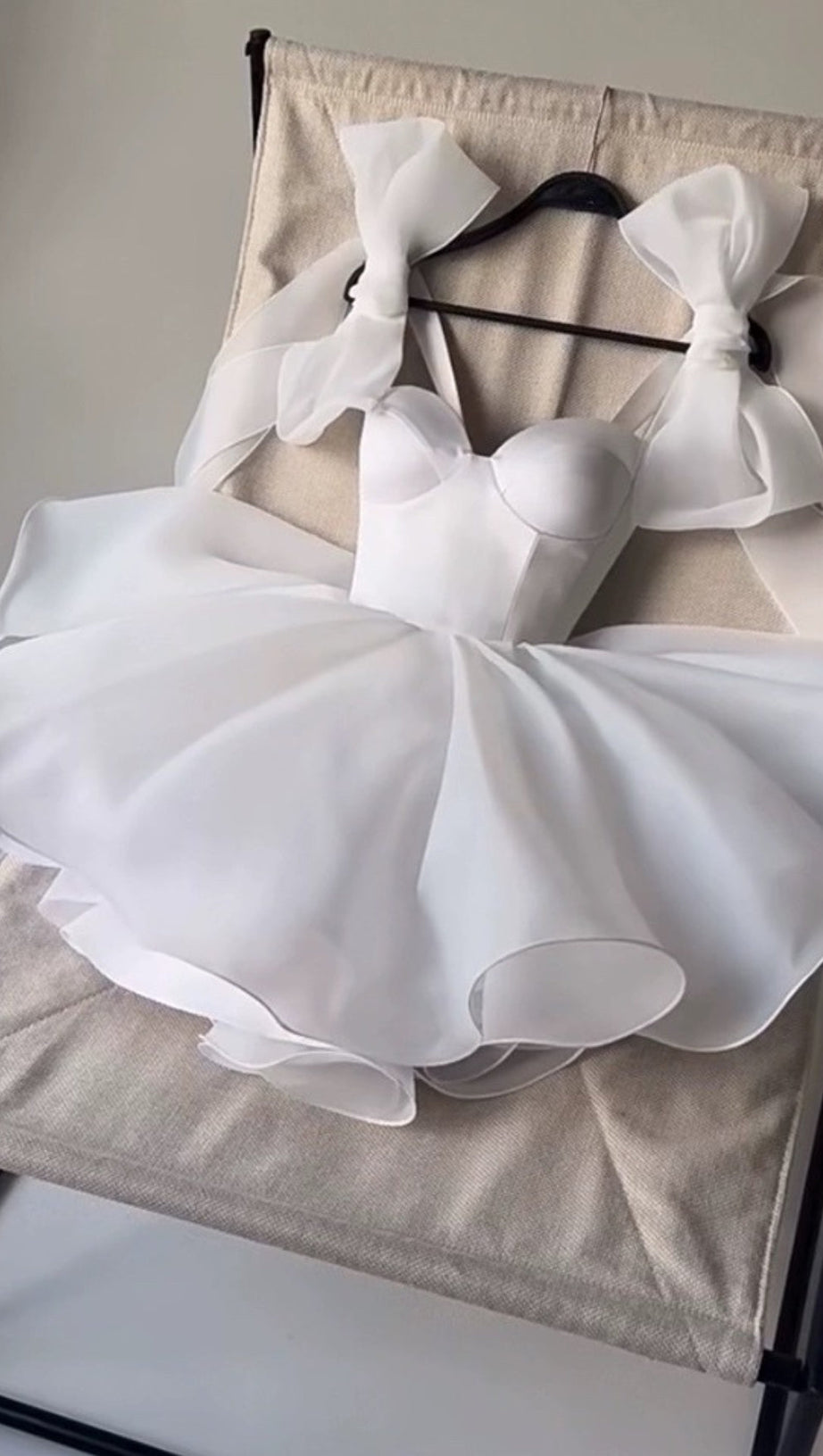 WHITE BOW SHOULDER MINI DRESS