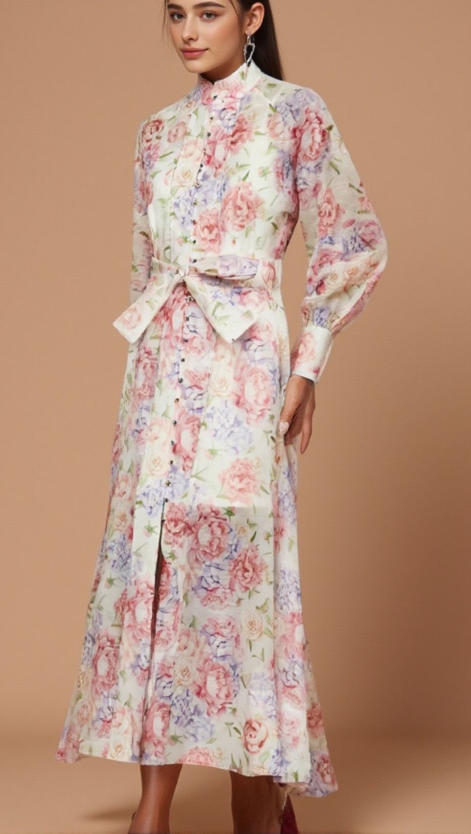 Ausgestelltes Midikleid Éliane mit Blumendruck 