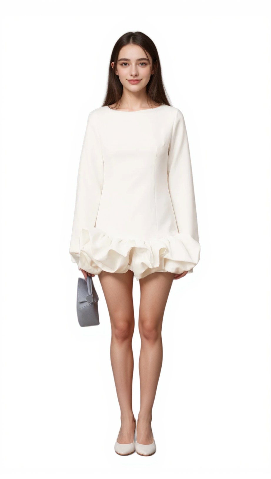 ELODIE BUBBLE-SKIRT MINI DRESS IN WHITE