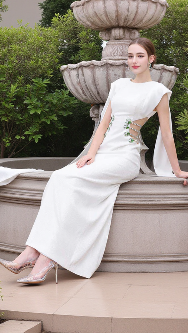 AIIZIE STUNNER SHEATH SYMMETRIC FLAP SEQUIN MAXI DRESS - product image