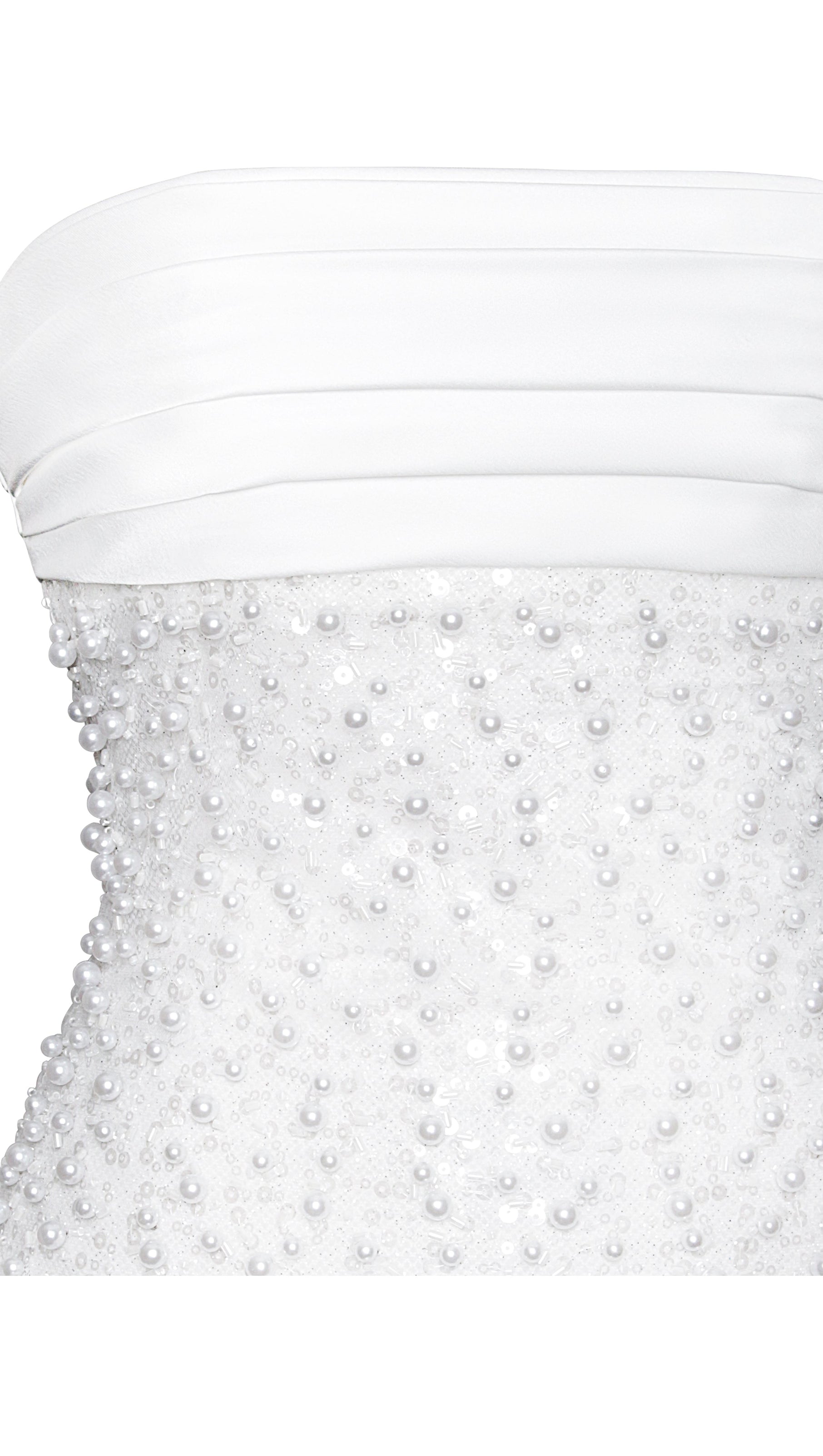 LAINEY WHITE SATIN SEQUIN PEARLS BEADED MAXI DRESS