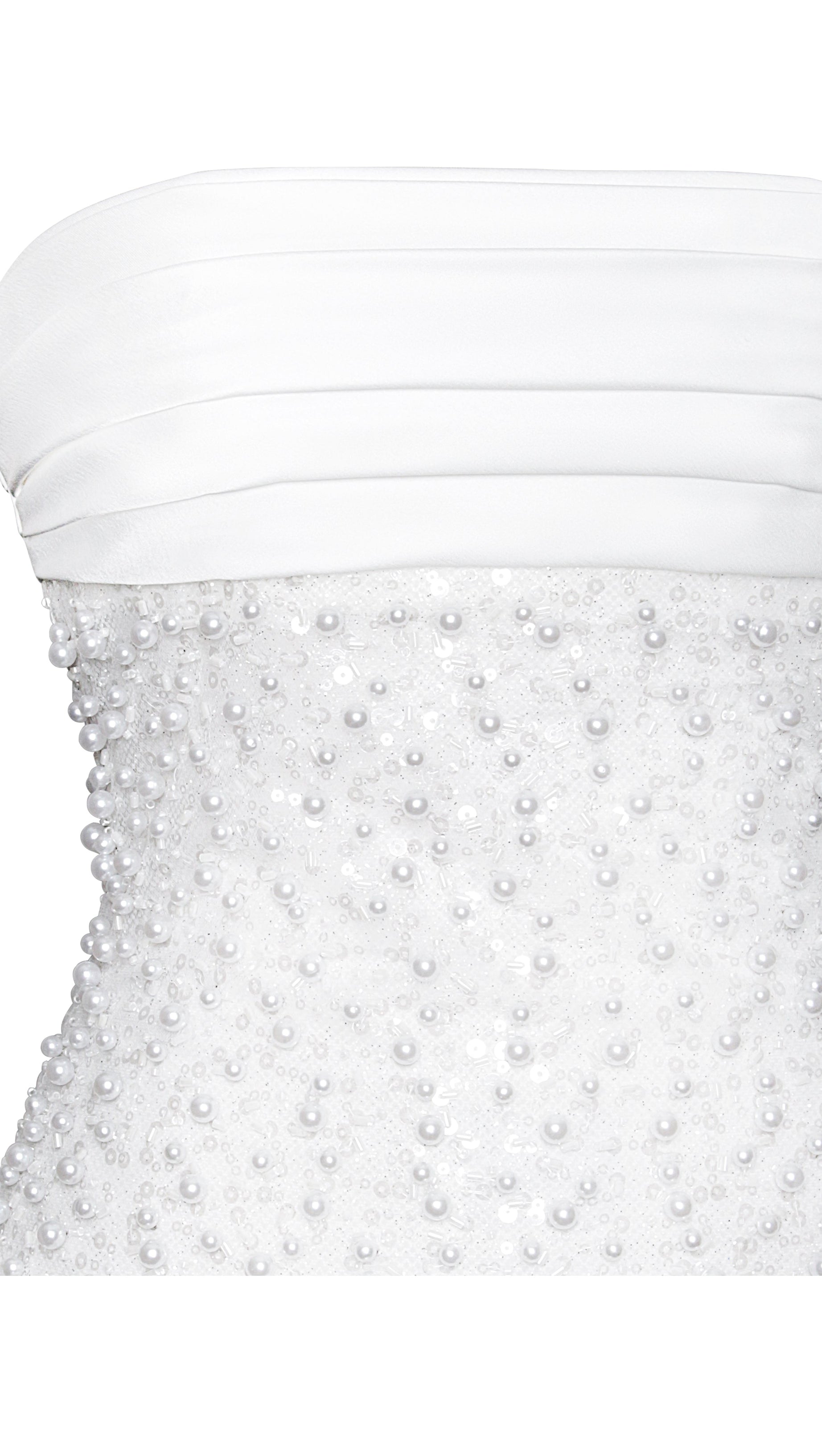 Lainey Maxikleid aus weißem Satin mit Pailletten und Perlen