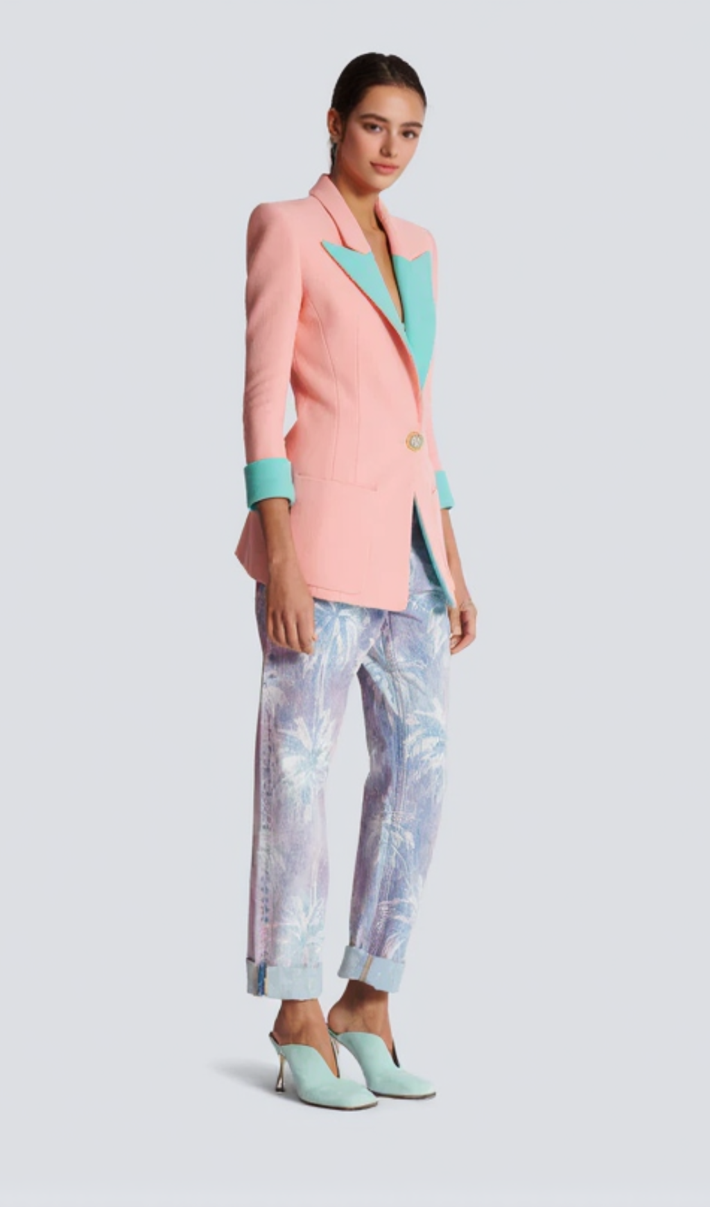 1-button double crepe two-tone jacket