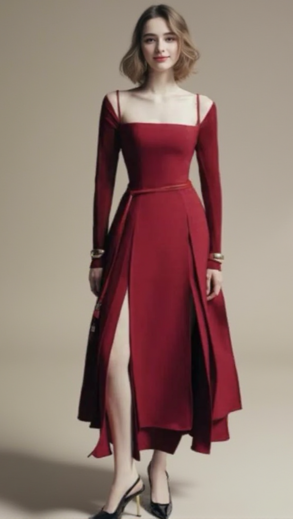 AIIZIE PHANTOM FRINGED MIDI DRESS IN RED - product image