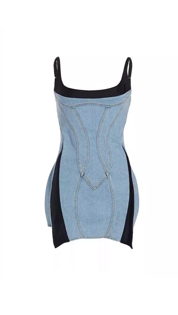 AIIZIE DENIM JERSEY BODYCON MINI DRESS IN BLUE - product image
