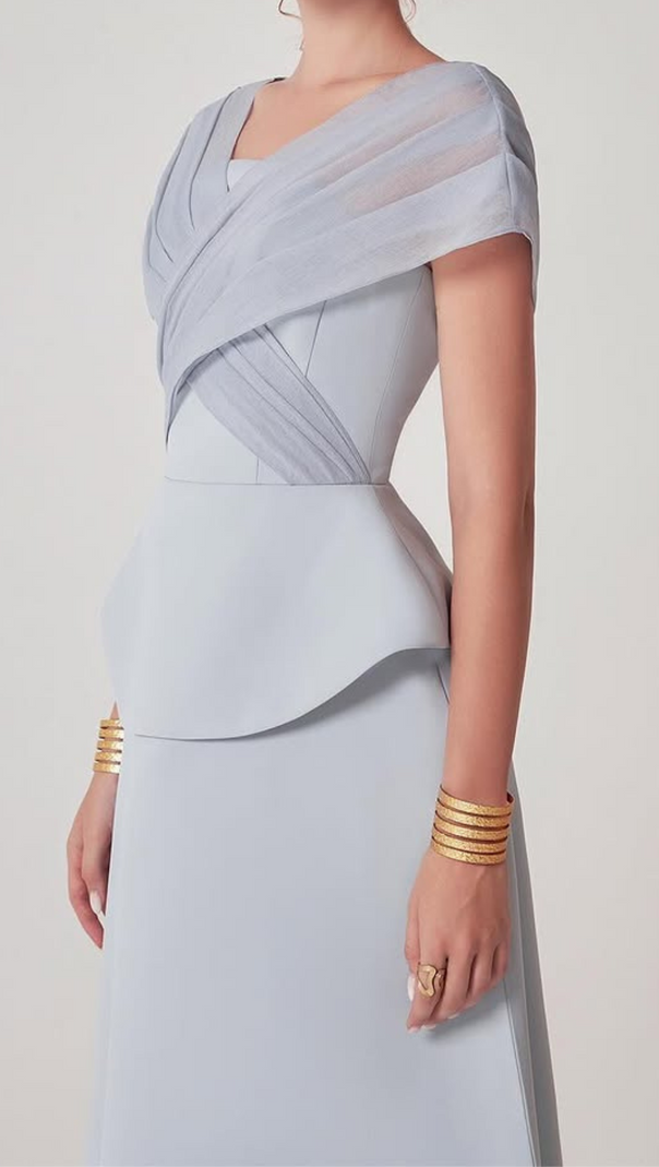AIIZIE MESH PATCHWORK MIDI DRESS IN LIGHT GREY - product image