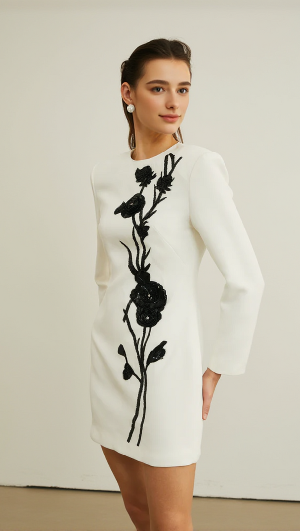 AIIZIE VENUS FLORAL EMBROIDERY BEAD MINI DRESS - product image