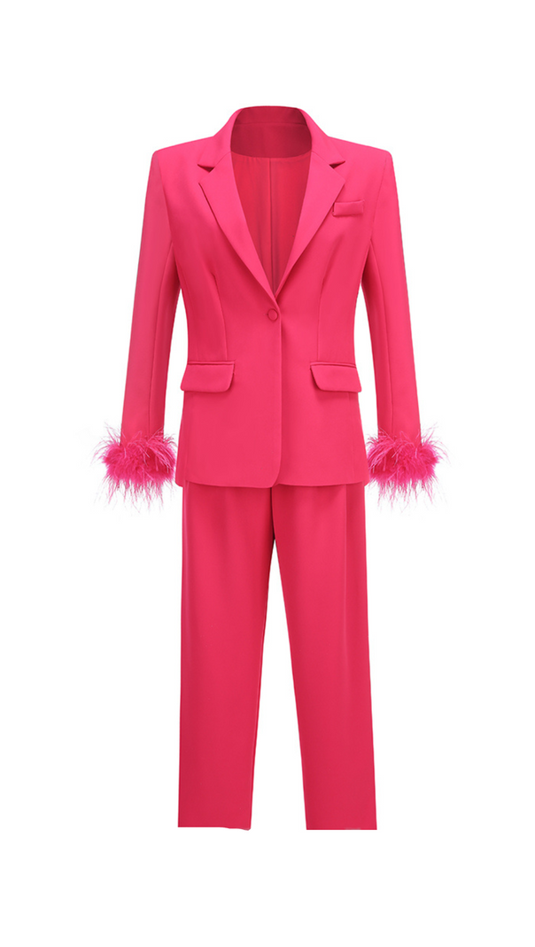 AIIZIE IRMA FEATHER TRIM BLAZER SUITS IN ROSE RED - product image