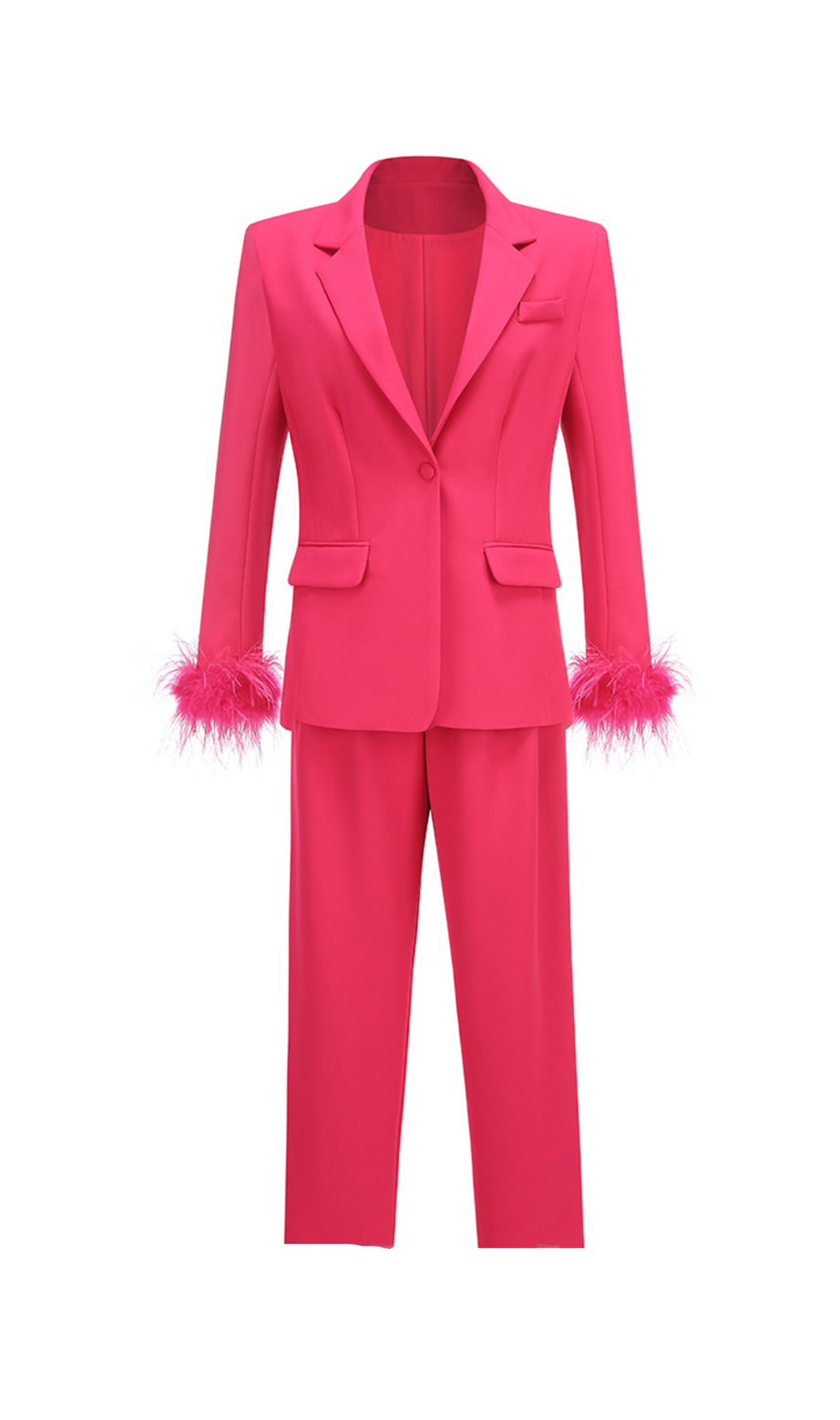 IRMA FEATHER TRIM BLAZER SUITS IN ROSE RED