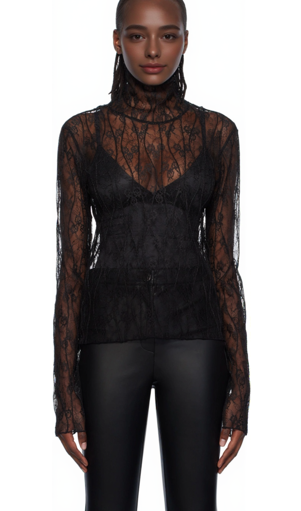 LACE MOCK NECK TOP IN BLACK