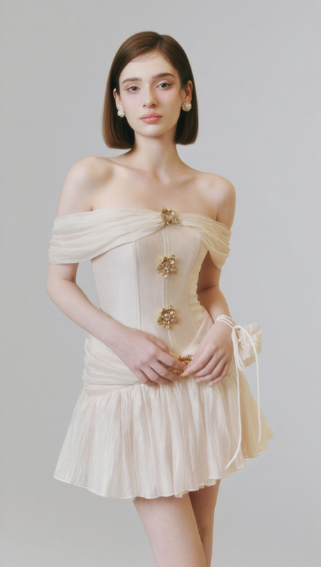 MINI ABITO IN CHIFFON CON VITA A CORSETTO FIT AND FLARE SFUMATO SMERALDO