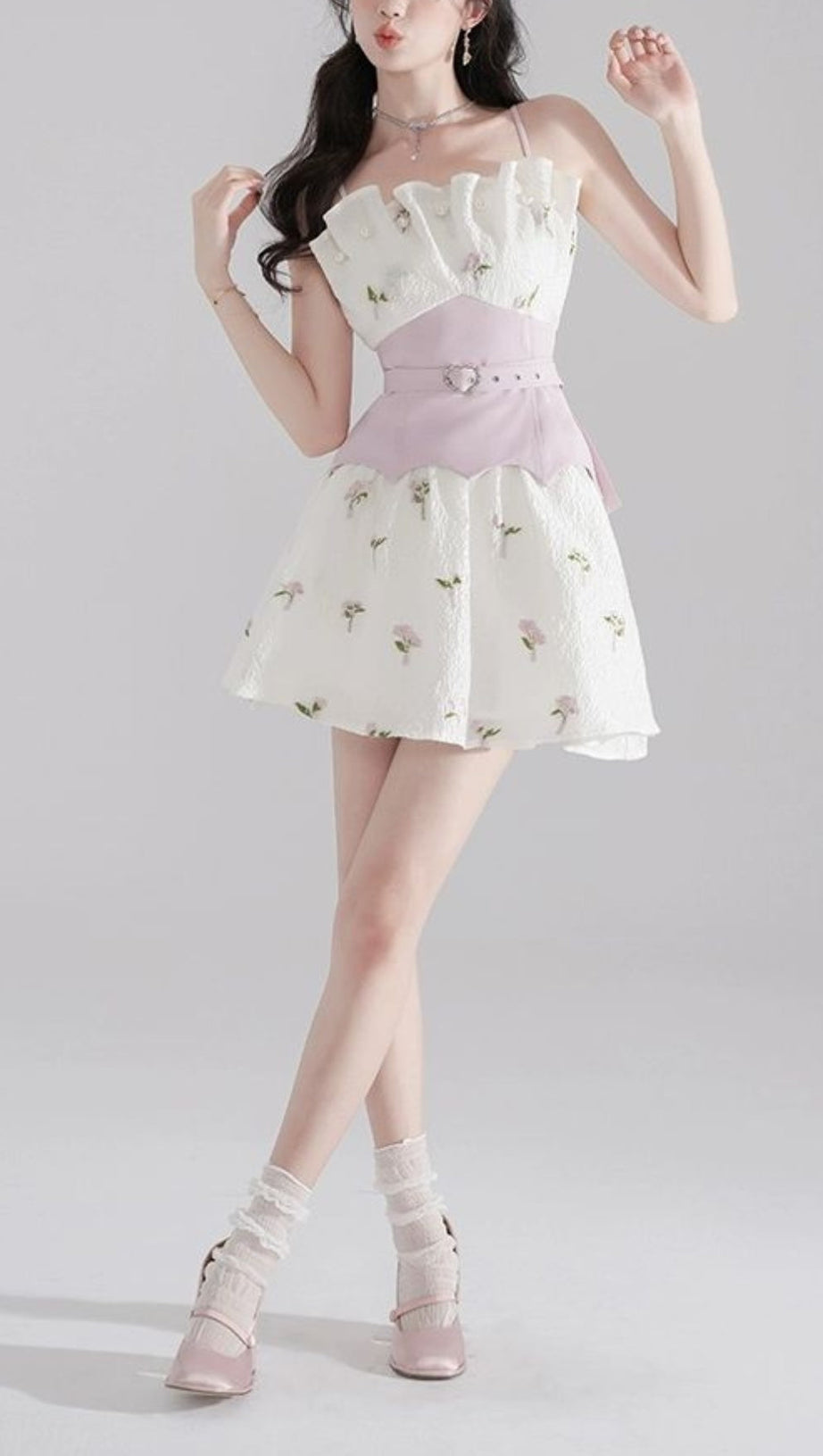 EMBROIDERED JACQUARD MINI DRESS IN WHITE