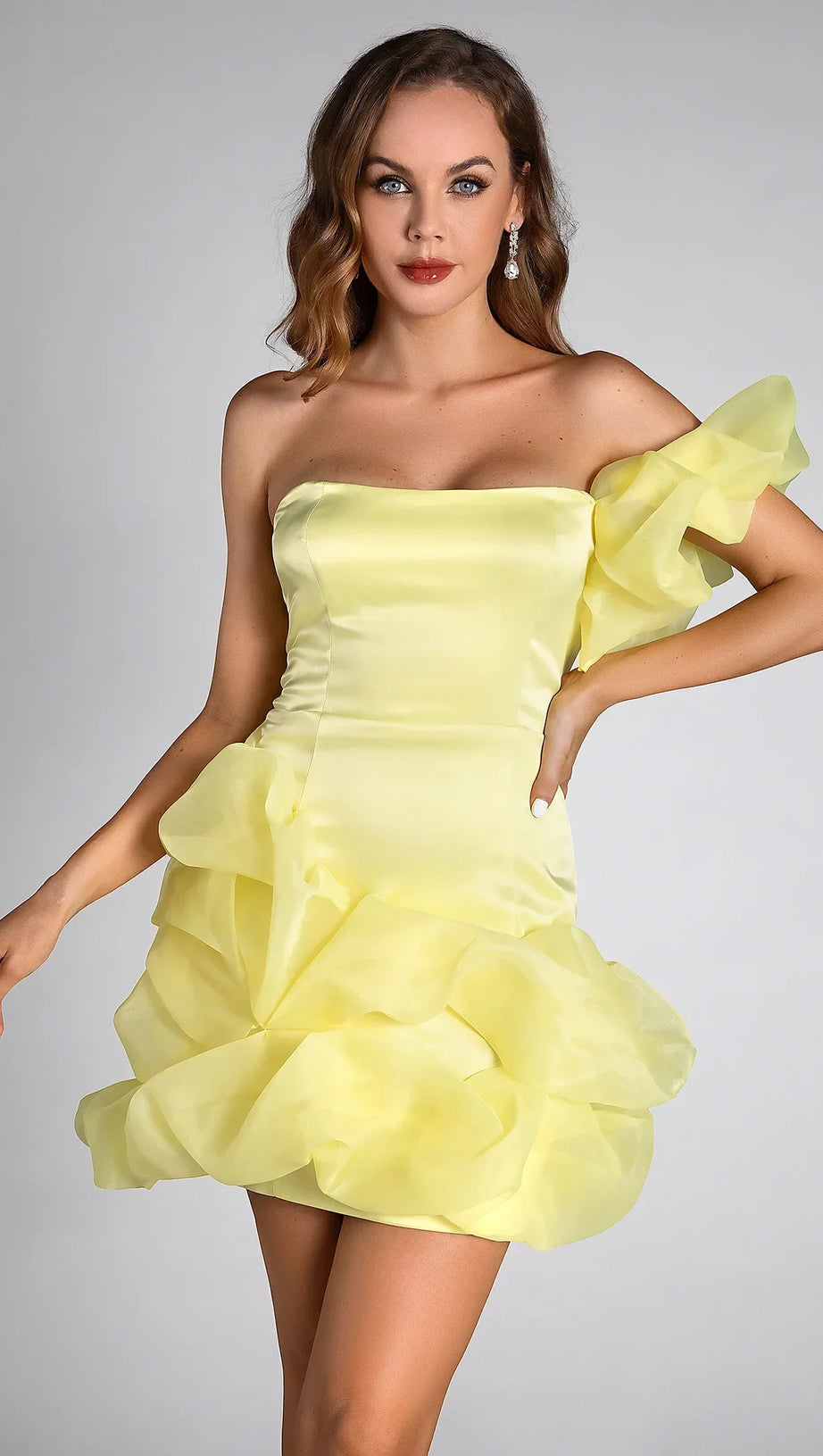 METRAKIS RUFFLE EMBELLISHED MINI DRESS