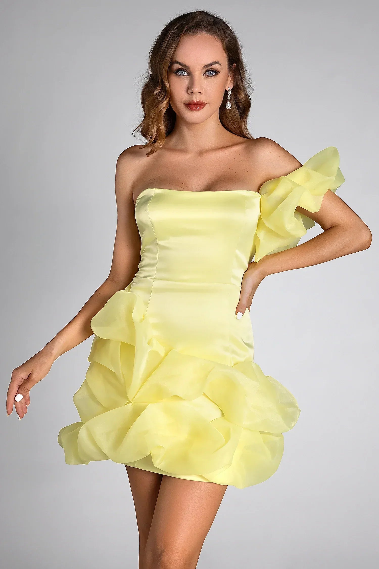 METRAKIS RUFFLE EMBELLISHED MINI DRESS