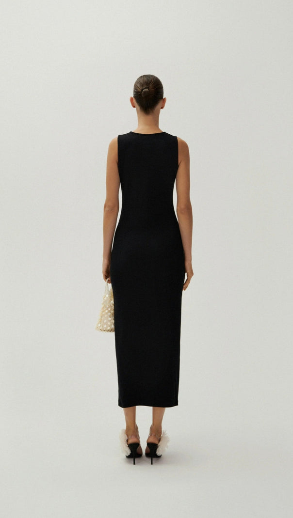AIIZIE CAROL BLACK CROCHET BRA COTTON TANK MIDI DRESS - product image