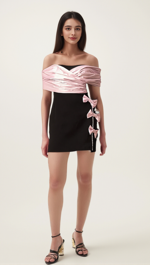 AIIZIE DORIA COLOR-BLOCKED BOW-EMBELLISHED MINI DRESS - product image