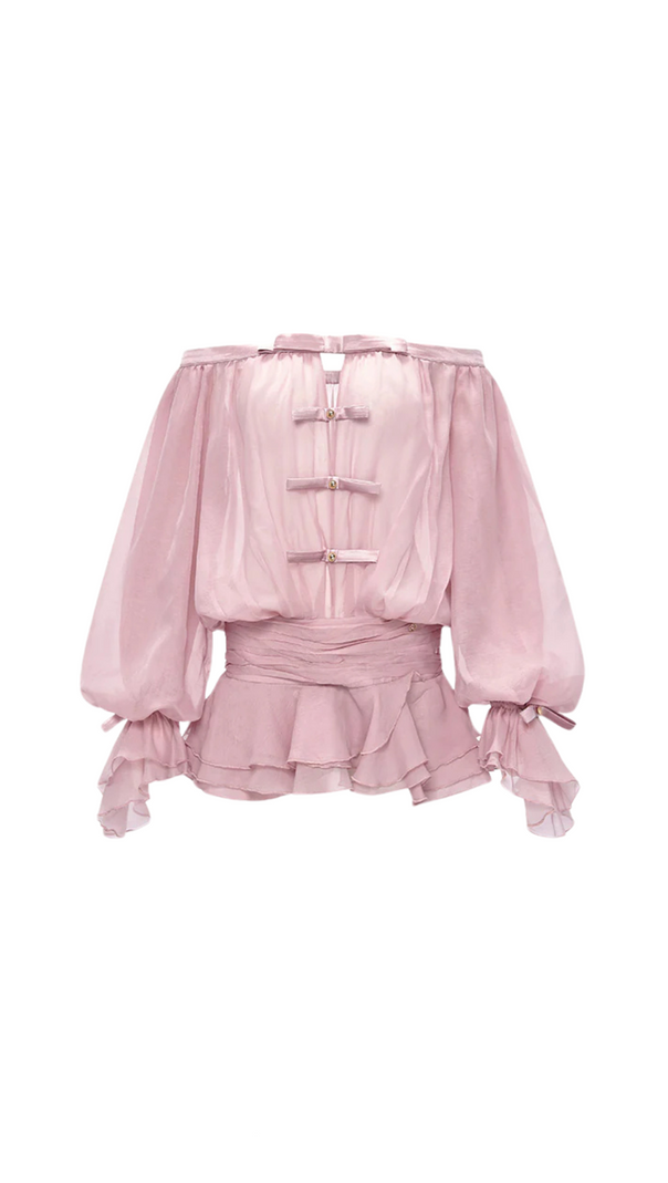 AIIZIE PUFF SLEEVE STRAPLESS MINI DRESS IN MISTY PINK - product image