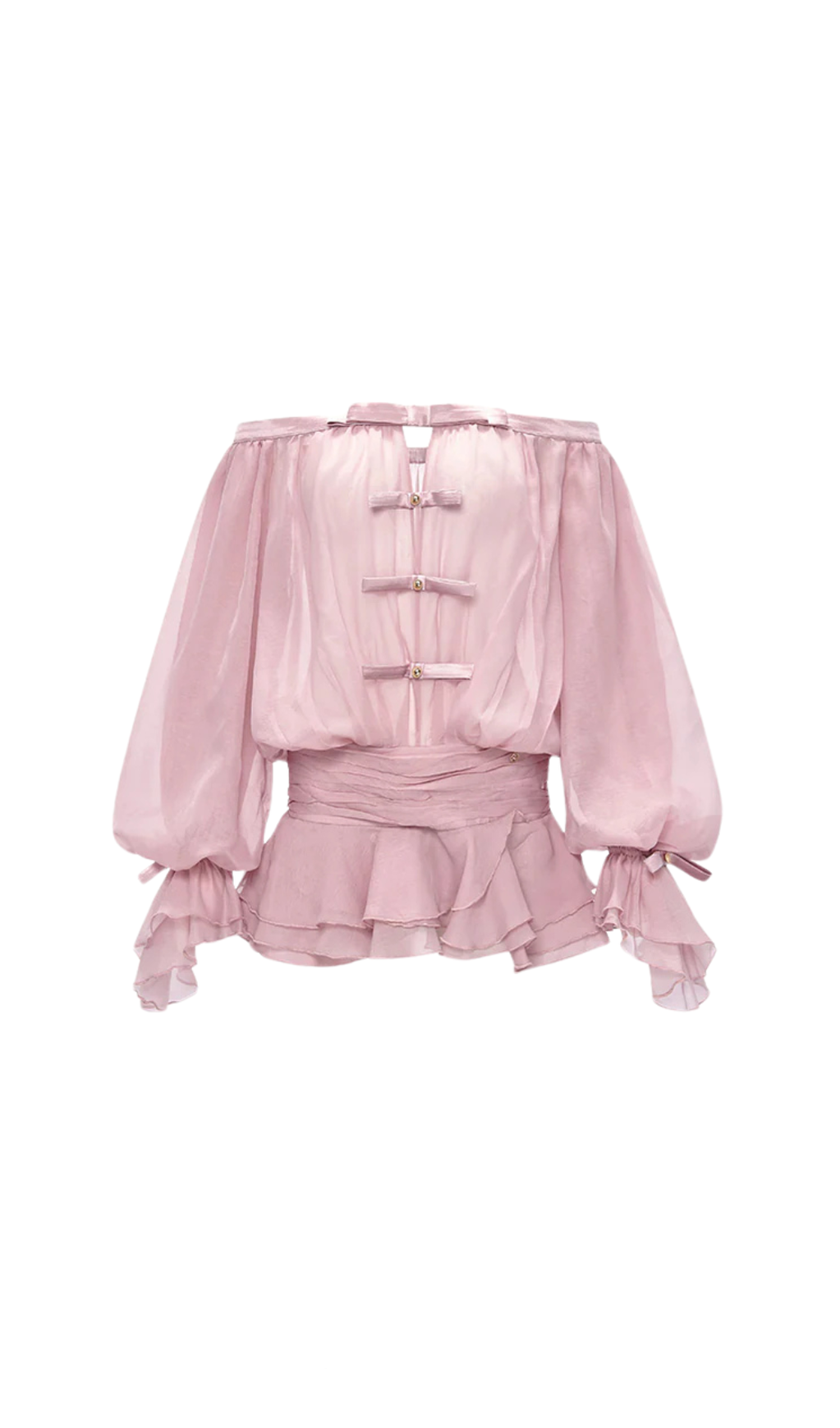 trägerloses Minikleid mit Puffärmeln in Nebelrosa