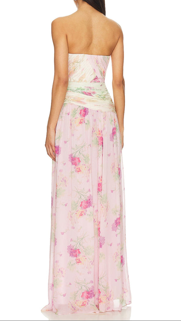 AIIZIE PINTIL STRAPLESS PLEATED FLORAL MAXI DRESS IN MULTI - product image