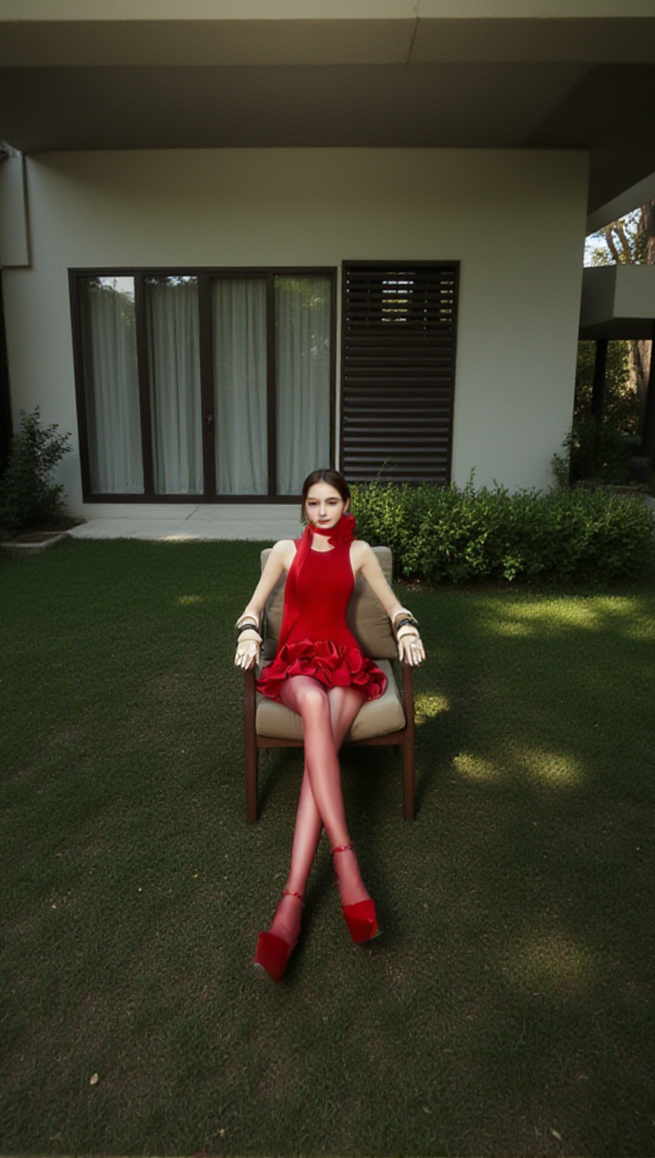 FLOWER TRIM SLEEVELESS MINI DRESS IN RED