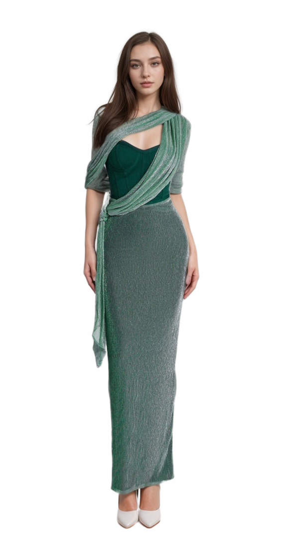 AIIZIE ALMA EMERALD GREEN HALTER STRAP MAXI DRESS - product image