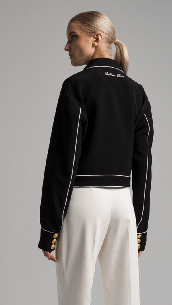 AIIZIE SEVEN-BUTTON BLACK PIPED-TRIM JACKET - product image