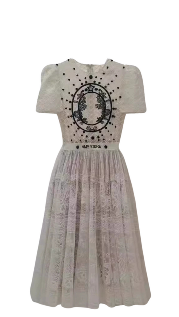 AIIZIE EMBROIDERY LACE MIDI DRESS IN WHITE - product image