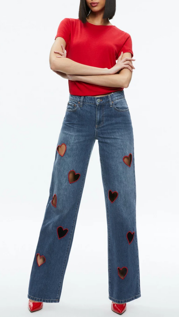 AIIZIE ELOWEN HEART EMBROIDERED CUTOUT JEANS - product image
