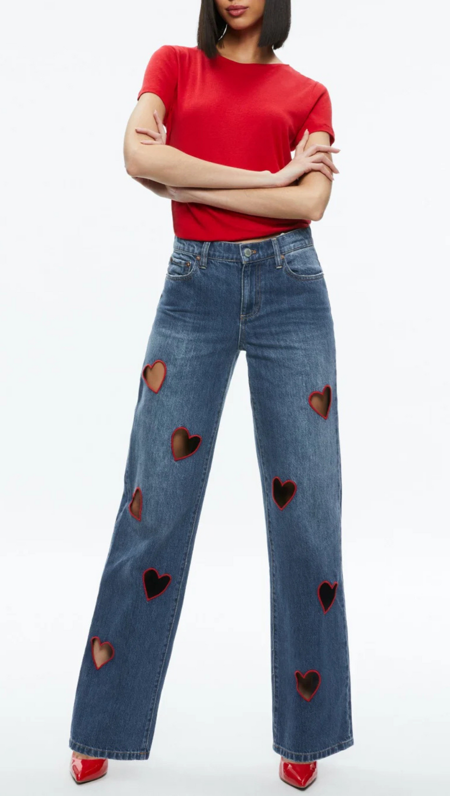 Elowen Jeans mit Herzstickerei und Cut-outs