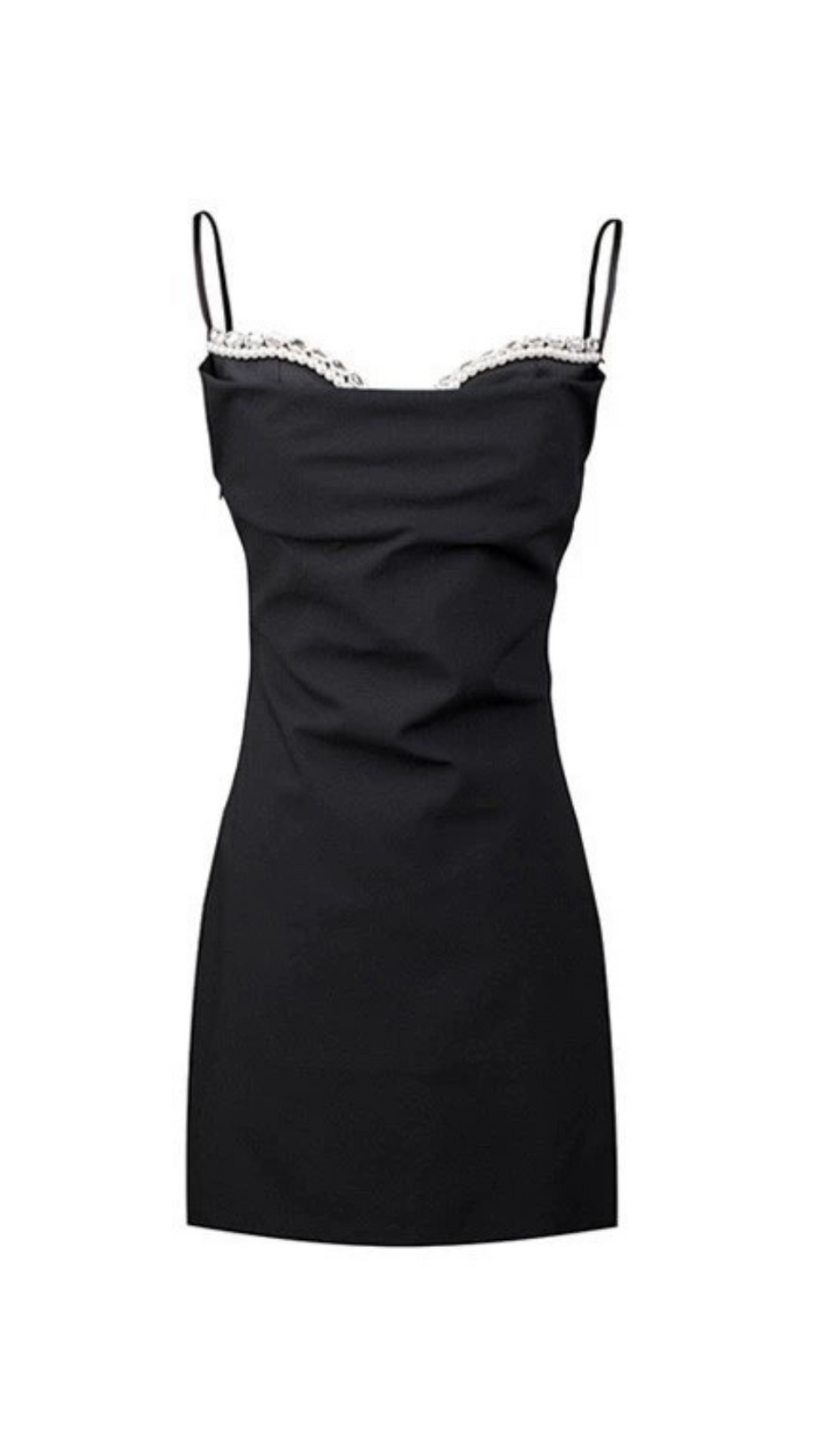 CRYSTAL CAMISOLE MINI DRESS IN BLACK