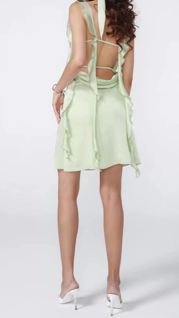 AIIZIE SAGE GREEN SATIN MINI DRESS - product image