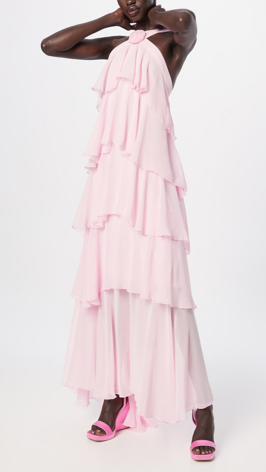 LAYER-EMBELLISHED NECKHOLDER MAXI DRESS IN PINK