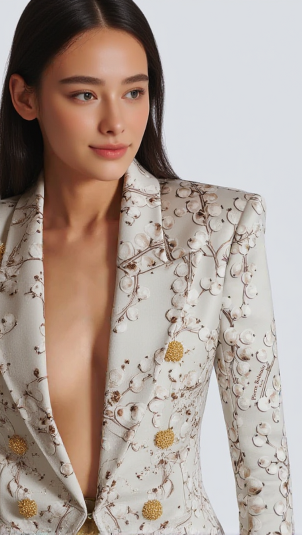 AIIZIE 6-BUTTON SATIN JACKET WITH REDCURRANT PRINT - product image