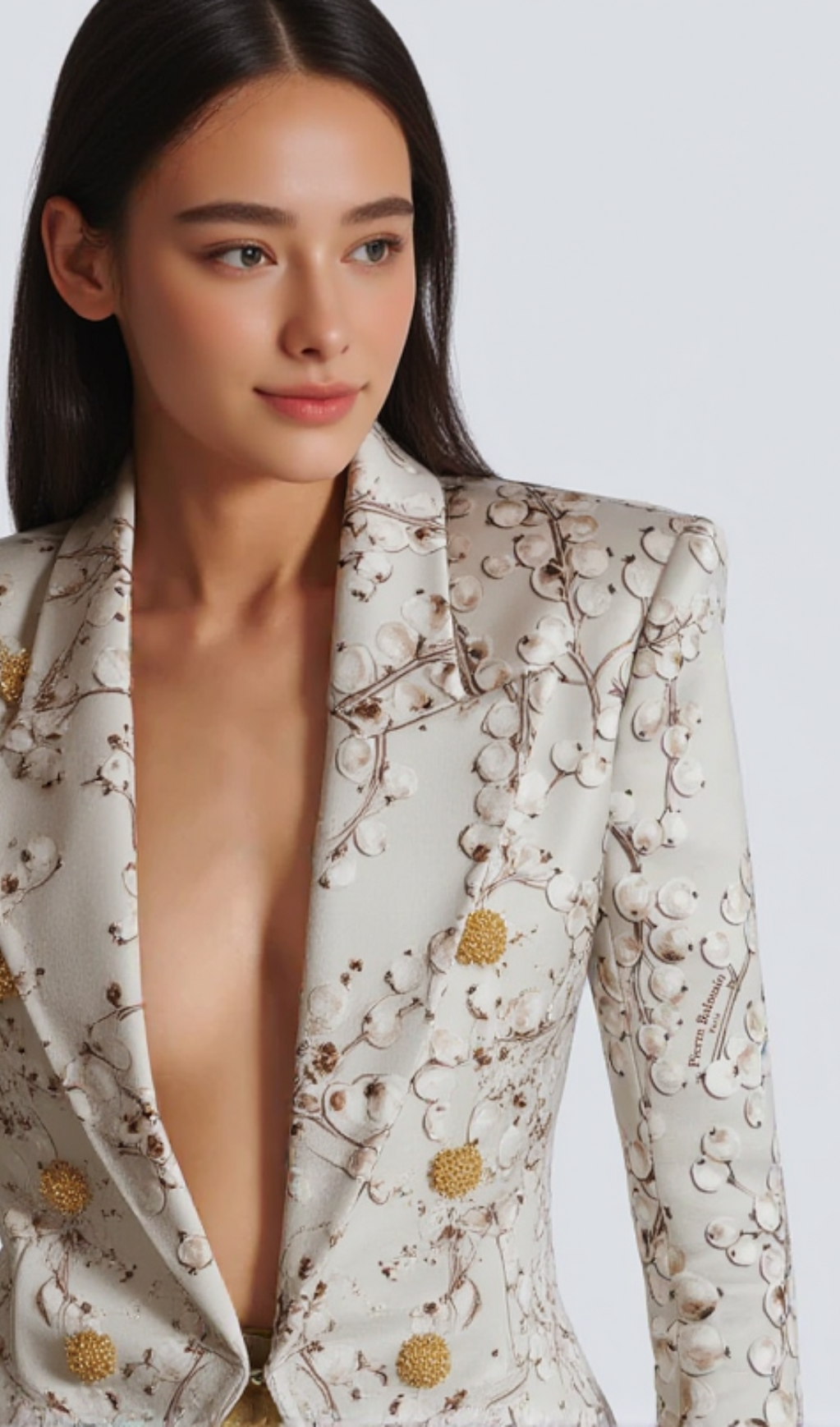 6-Knopf-Satinjacke mit Johannisbeer-Print