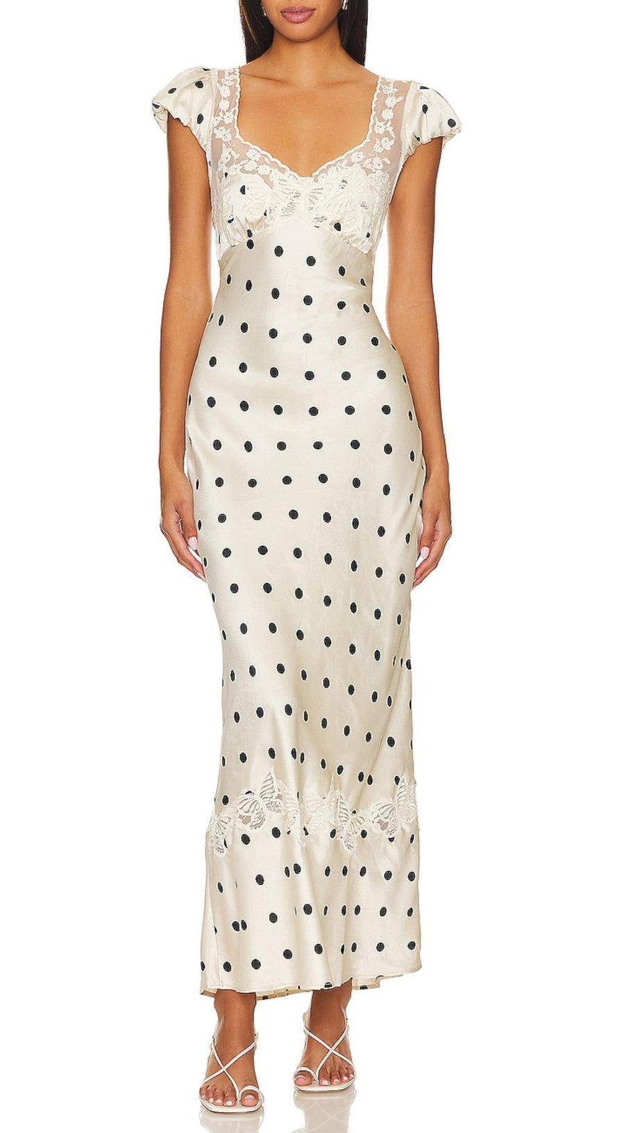 BUTTERFLY EMBELLISHED POLKA DOT CUTOUT MAXI DRESS