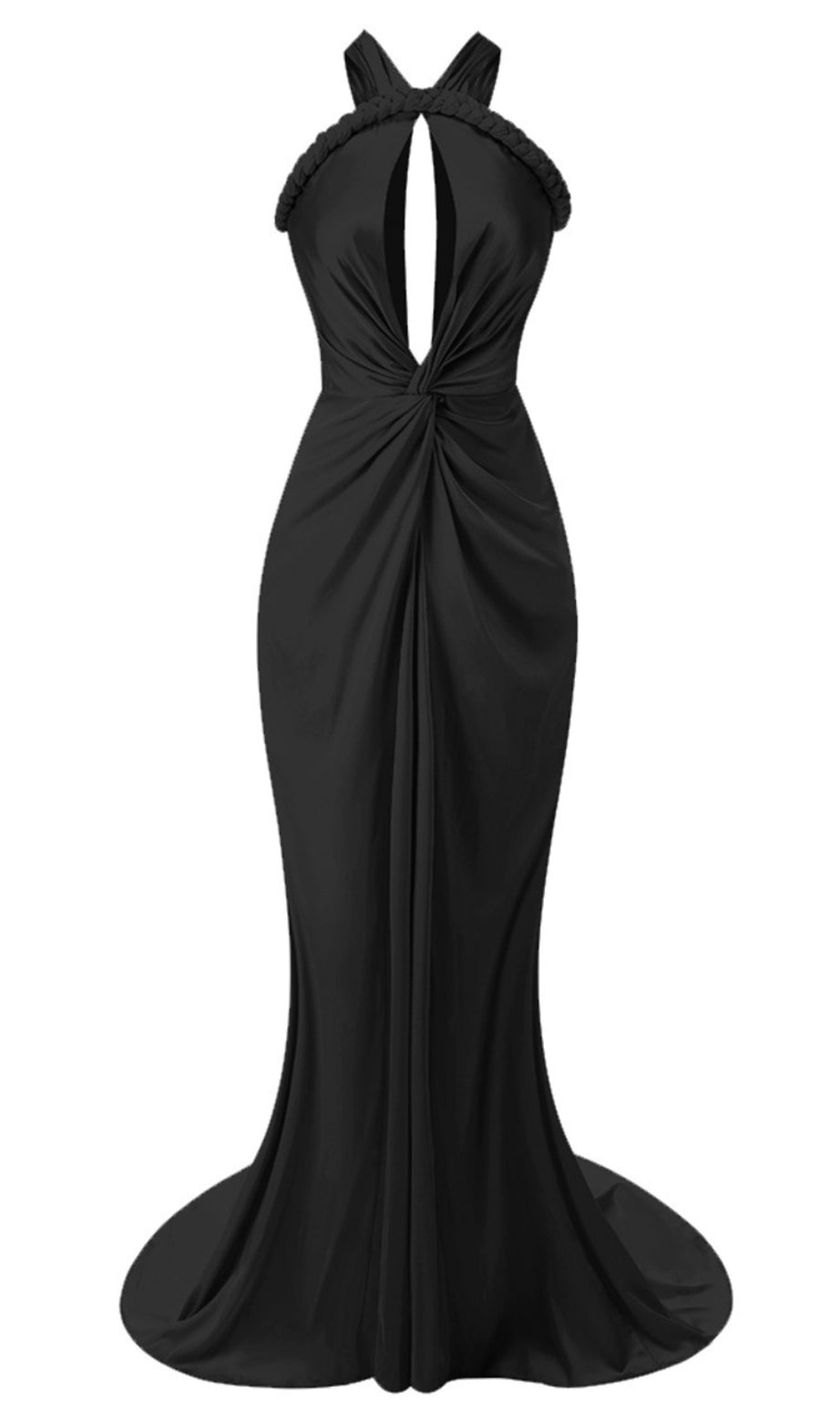 Halter Braided Draped Maxi Dress Black