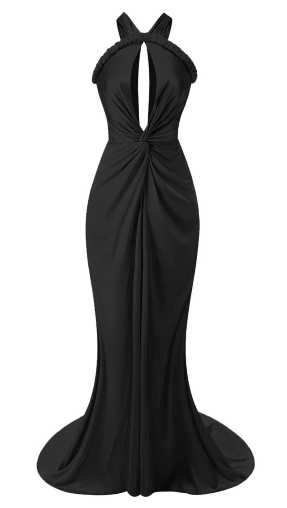 Neckholder-Maxikleid mit geflochtenem Drapierung in Schwarz