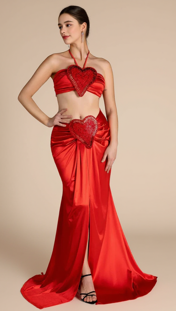 AIIZIE MESI HALTER NECK HEART EMBELLISHED 2 PIECE SET - product image