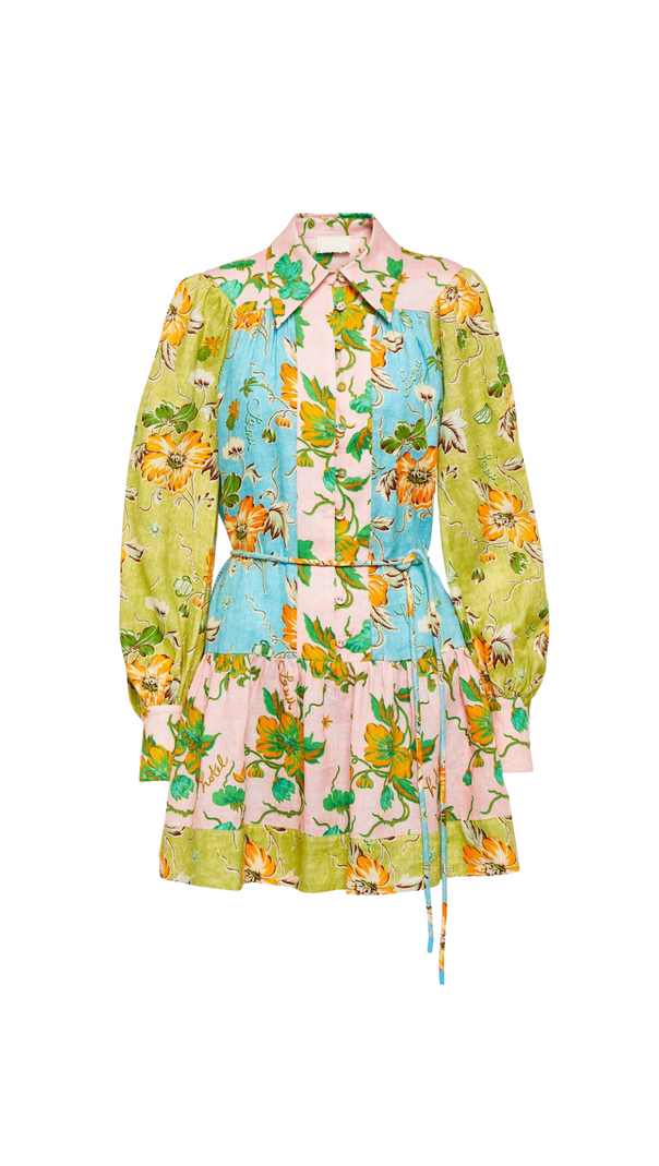 AIIZIE DONNA PRINTED COLORBLOCKED LINEN SHIRT DRESS - product image