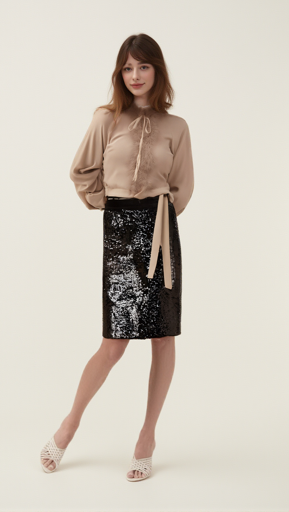 SALOME FEATHER-DETAIL CHIFFON BLOUSE