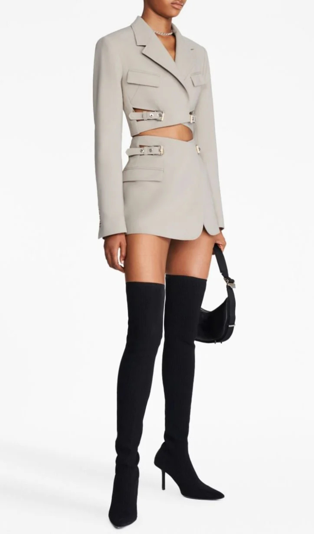 JAYLA CROPPED CUTOUT BLAZER IN GREY