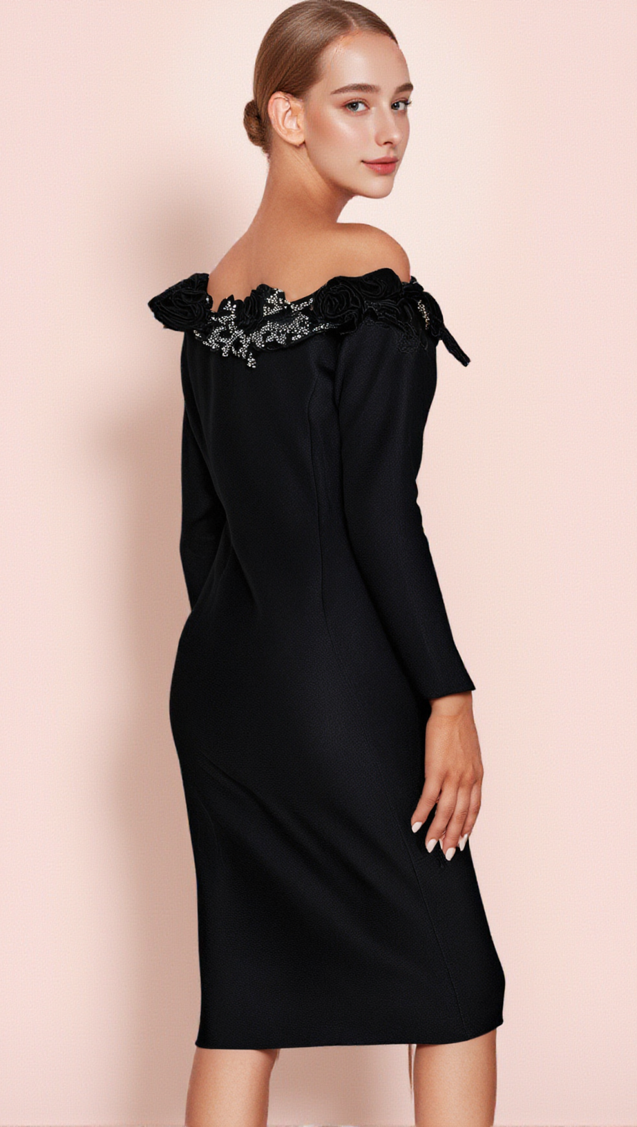 ABITO MIDI CON FASCIA DIAMANTI RUBIDES NERO